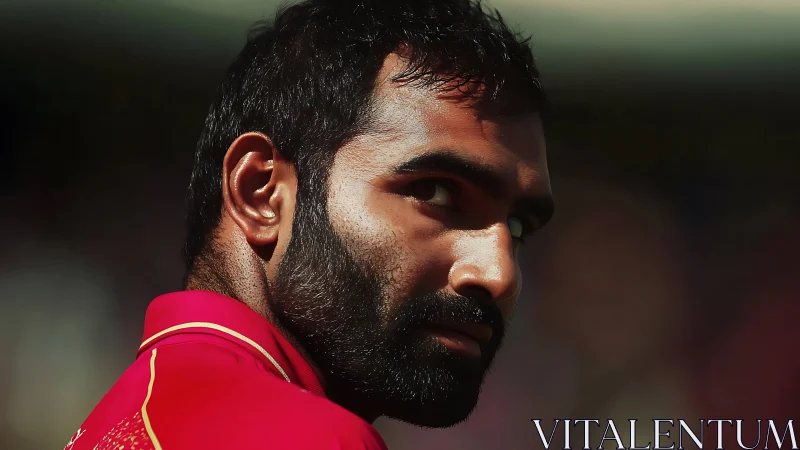 Low-key close-up portrait isolates athlete under stadium lighting