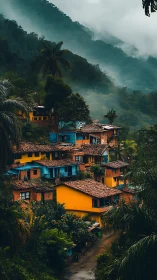 Color-stepped homes climb into misty emerald mountain hush
