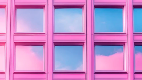 Playful pink windows reflecting dreamy blue afternoon skies.