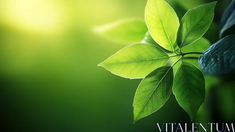 Sunlit green leaves drifting in a calm, glowing forest hush.