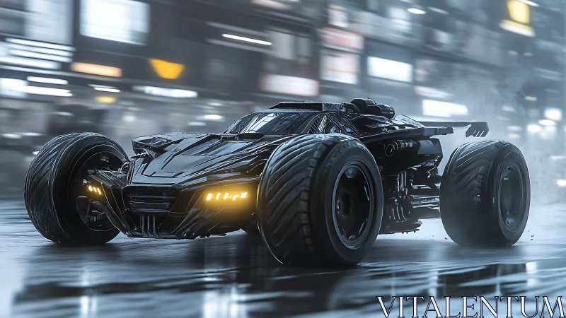 Midnight hypercar prowls neon streets on thunderous slicks