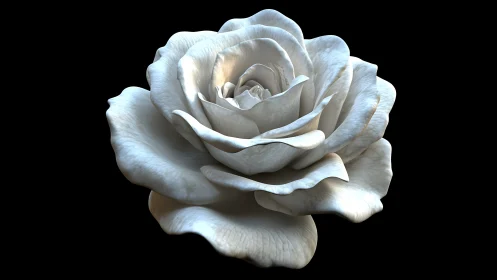 High-detail white rose 3D render with realistic subsurface bloom