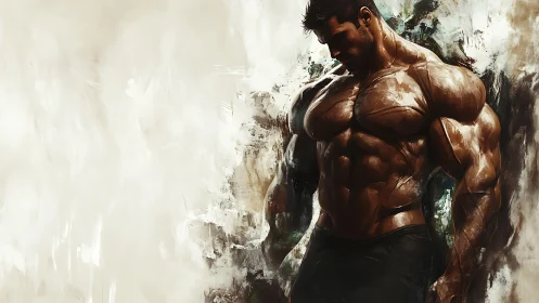 Muscular male torso rendered in dynamic digital painting style