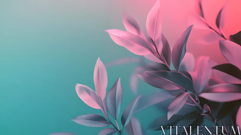 Soft pastel foliage under teal and rose gradient light.