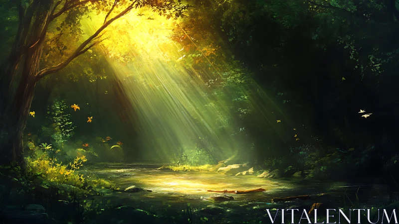 Sunspell glade where wandering light crowns the river hush.