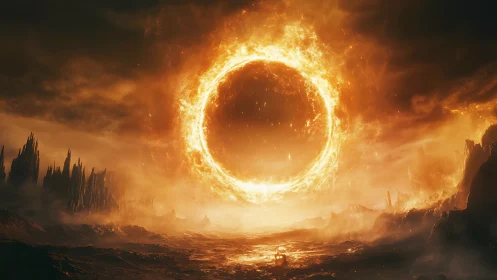 Fiery Gateway Portal Opens in Apocalyptic Landscape