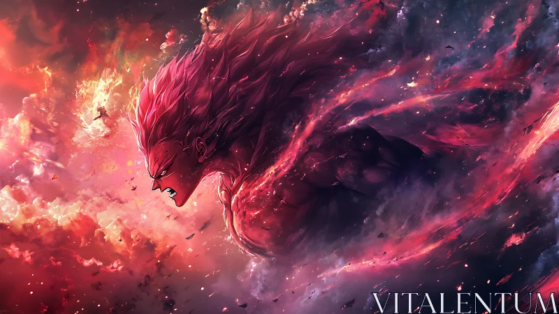 Celestial inferno warrior dissolving into cosmic flame.