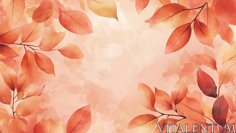 Watercolor foliage frame with warm gradient botanical field.