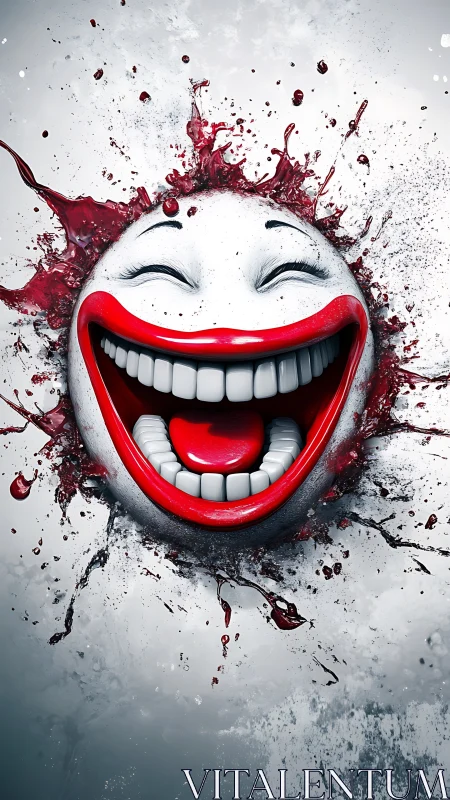 Explosive clown grin splashes across a silver storm of paint.