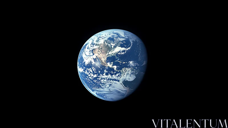 Planet Earth floats in deep black space, half illuminated.