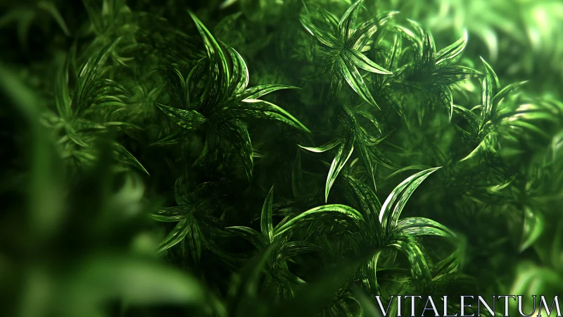 Luminous digital foliage forms layered emerald canopy.