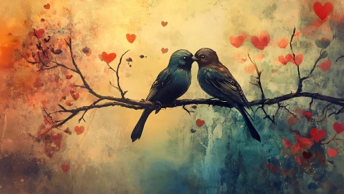 Two Birds Perched in Romance: Silhouettes Against Warm Golden Light.