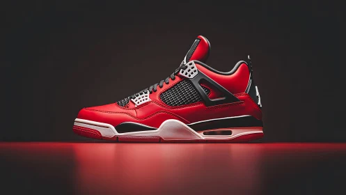 Bold red sneaker steps forward with sharp, modern energy