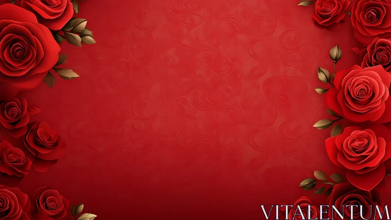 Velvety red roses gently frame a warm romantic background