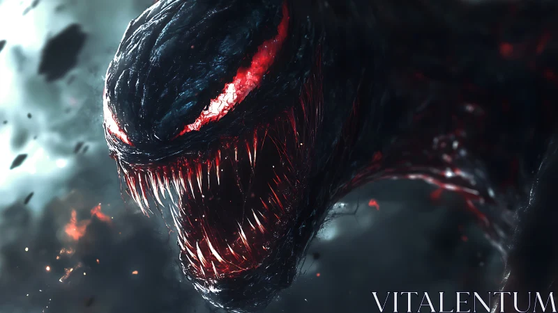 Fierce alien creature roaring with glowing crimson power.