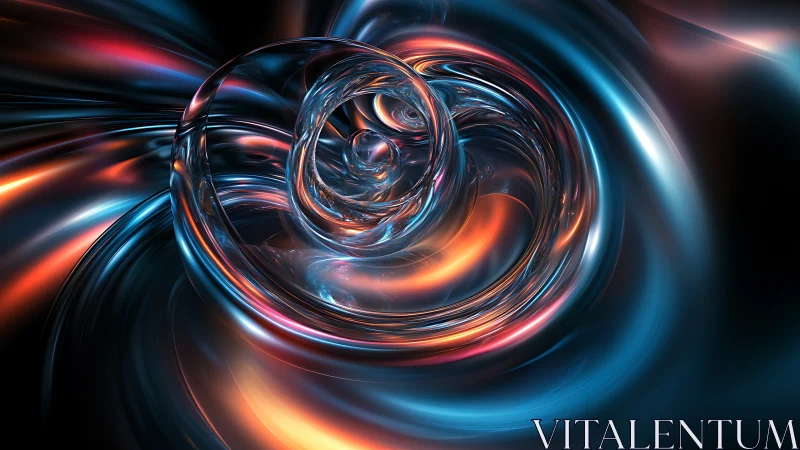 Metallic vortex spiral forms with blue and orange light
