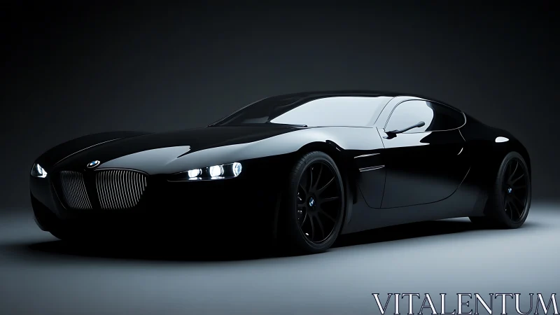 Sleek black sports coupe glows under dramatic studio lighting