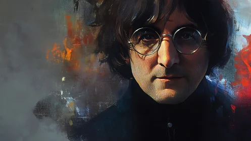 Moody digital portrait of pensive man with round glasses