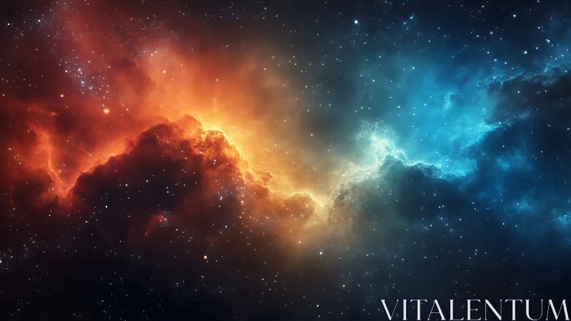 Bicolor interstellar nebula dividing fiery and icy gases.