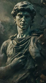 Stone hero studies eternity while dust clings to memory