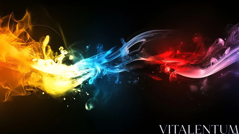 Contrasting colored light trails intersect across dark background