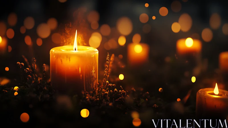 Luminous wax column with depth-of-field bokeh scattering.