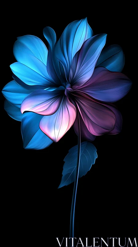 Glowing blue petals unfold in a softly luminous digital bloom