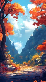 Digital Landscape With Autumn Foliage And Mountain Valley.