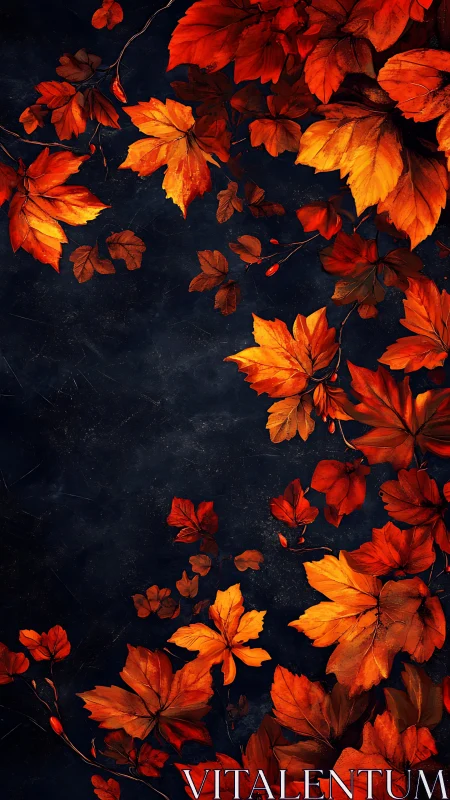Glowing autumn leaves drifting over a deep night sky.