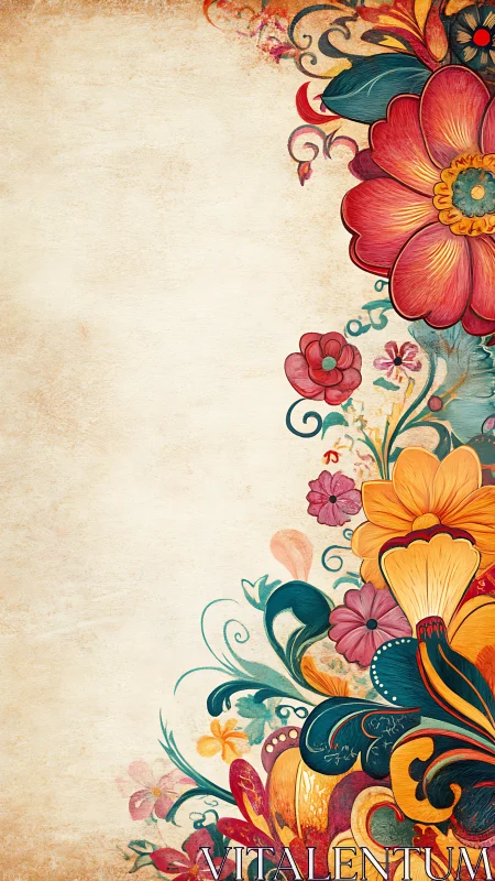 Ornate floral border over vintage textured parchment background.