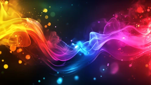 Colorful flowing light trails dancing across dark space.