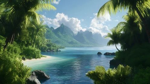 Emerald Lagoon Dreams: Where Palms Frame Paradise Peaks.