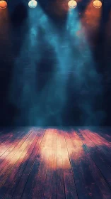 Warm stage lights pouring over a quiet wooden floor.