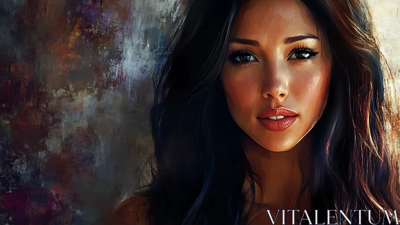 Digital portrait captures intense gaze with textured color field