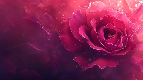 Magenta Rose with Water Droplets in Soft Focus.