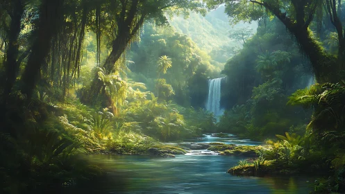 Luminescent Jungle Cathedral Where Waterfall Dreams Echo