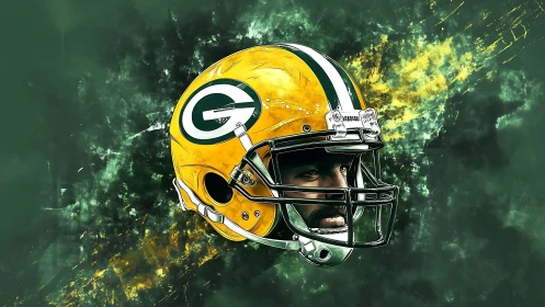 Green football helmet portrait explodes through green mist