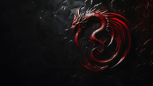 Coiled crimson dragon emblem glows on dark forged metal