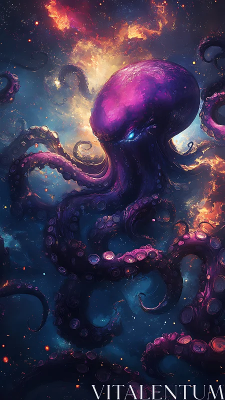 Starlit cosmic octopus drifting through a glowing nebula.