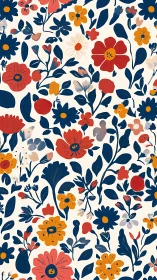 Bold Floral Garden Pattern. Navy Blooms Rhythm.