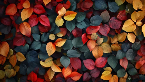 Layered autumn leaves in rich jewel-toned abstraction.
