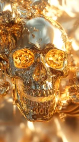 Gleaming golden skull suspended in swirling molten light.