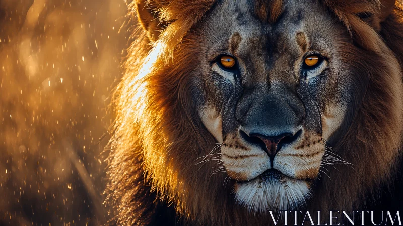 Backlit lion portrait with shallow depth and dramatic rim lighting