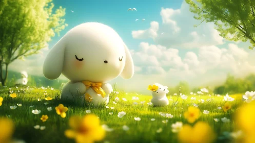 Soft meadow guardians trade sunlit flowers and quiet wishes