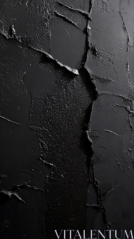 Textured black surface exhibits cracks and layered coatings
