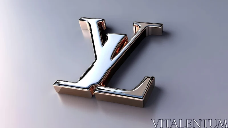 Metallic LV Monogram Logo in Modern 3D Style on Gradient Background.