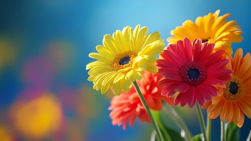Gerbera Daisies: Chromatic Botanical Composition with Bokeh.