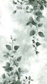 Trailing watercolor vines quietly climb through pale mist