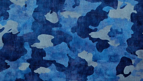 Blue camouflage pattern with textured fabric effect background.