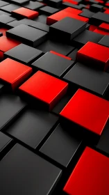 Red and black 3D cubes create a bold geometric landscape